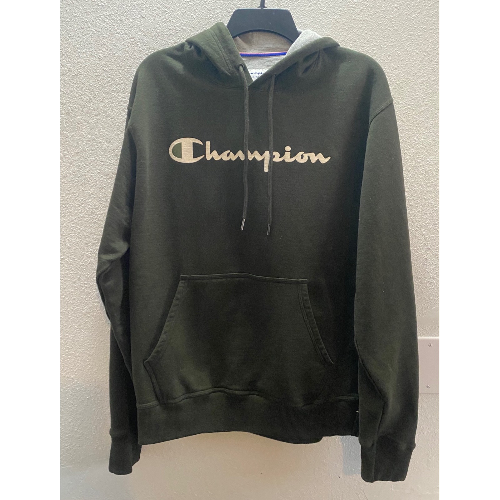 Champion Men Olive Green Logo Hoodie Sweatshirt Authentic Athleticwear Size M